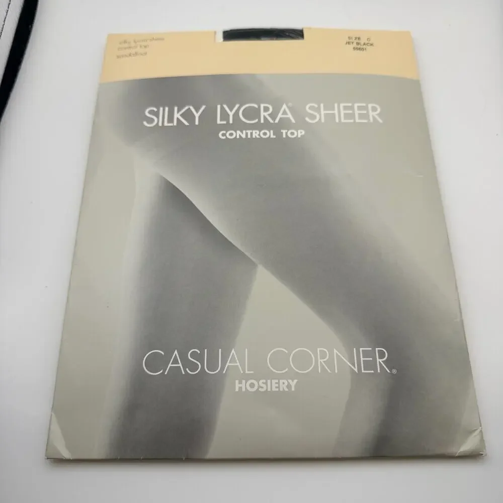 Casual Corner Size C Pantyhose Silky Lycra Sheer Control Top Jet Black